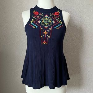 Byer California Floral Embroidered Bohemian Boho Sleeveless Peasant Blouse Tops